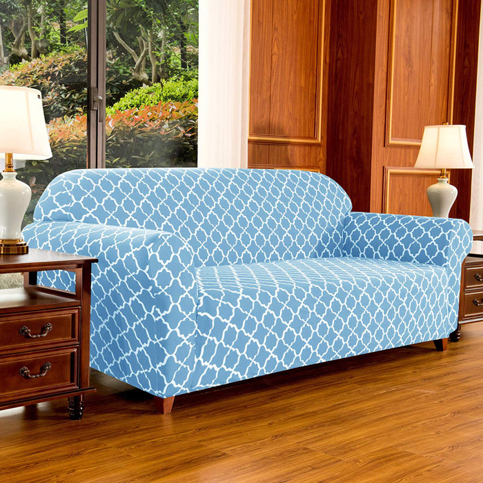 Box Cushion Sofa Slipcover Diy Canora Grey Cloud Printed Soft Stretchy Box Cushion Sofa Slipcover